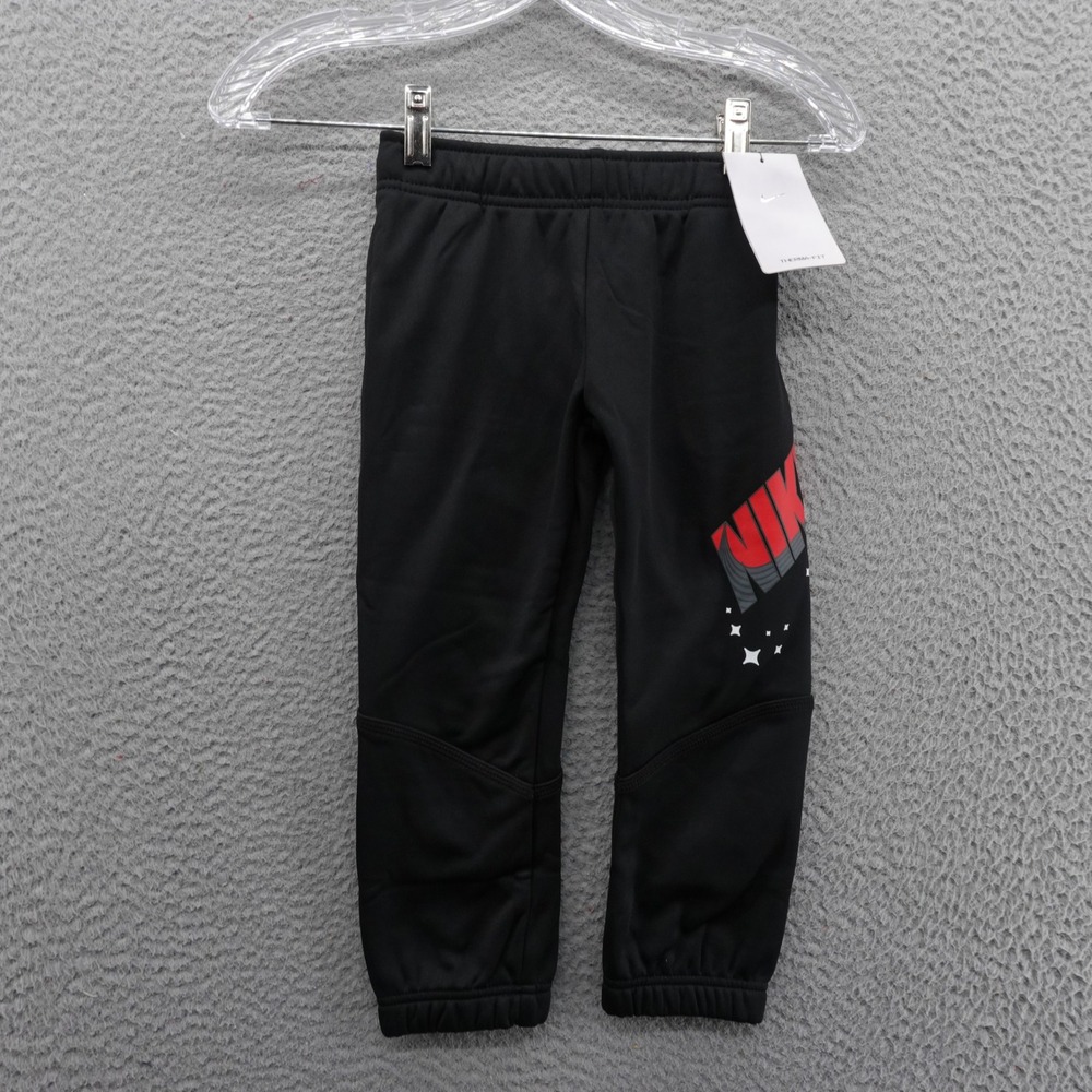 Nike Boys Therma Fit Sweatpants Size 4 Black Red‎ Logo Joggers Kids NWT